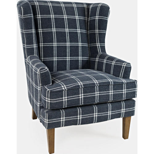 Lacroix Accent Chair in Navy Blue Plaid Fabric & Wood